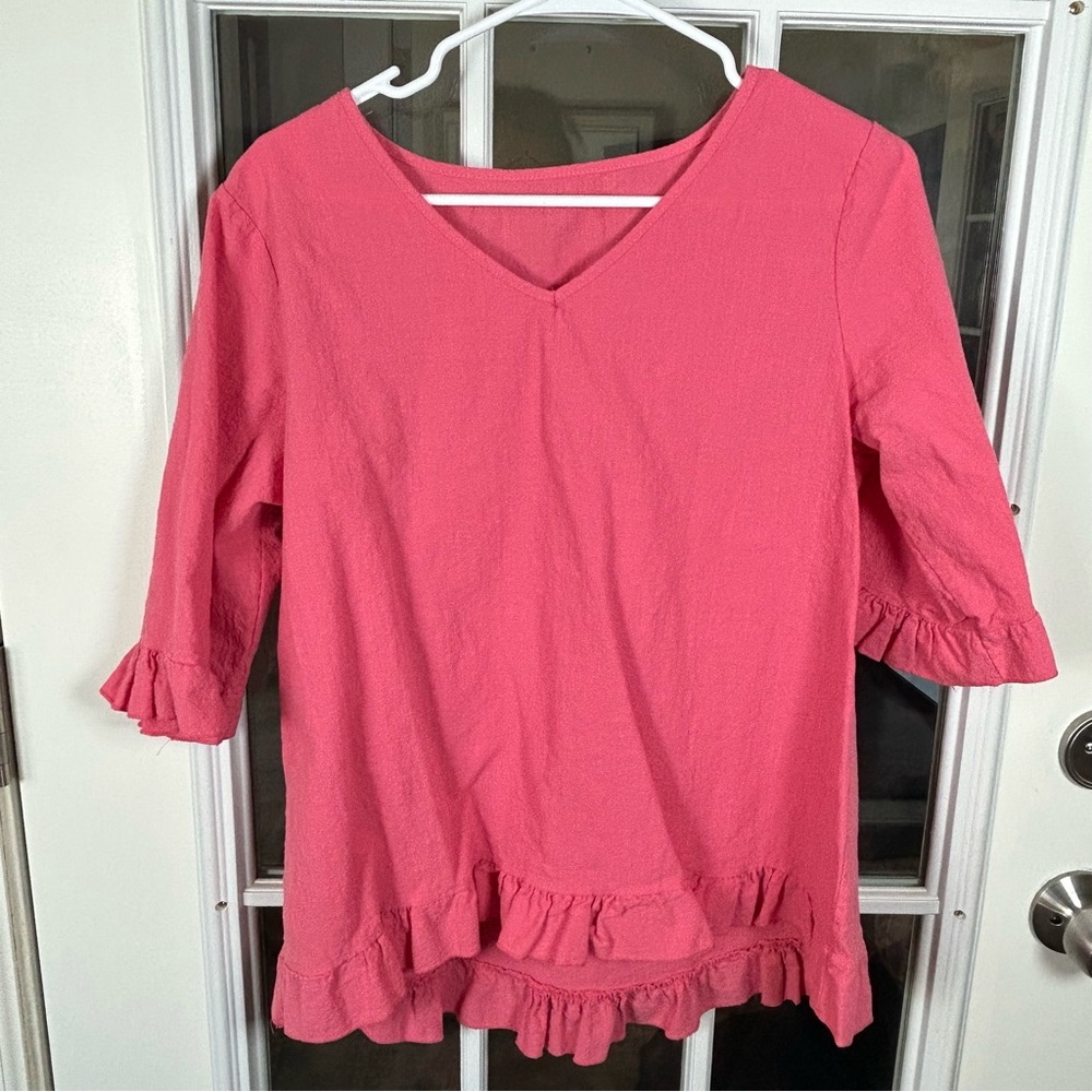 Pink‎ Ruffle Hem V-Neck Top - Picture 4 of 11